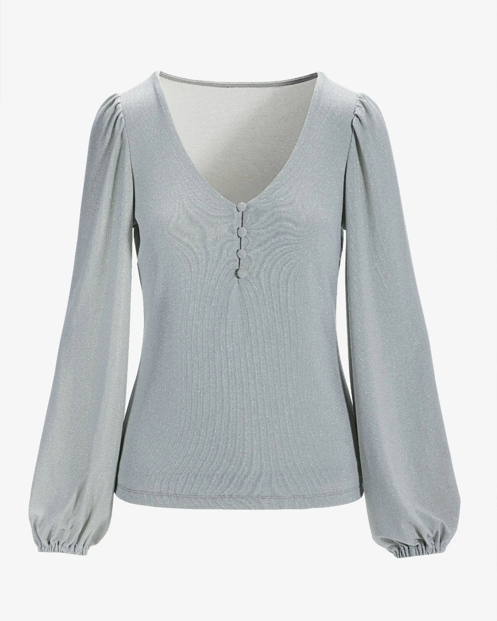 Metallic Henley Knit Top Silver sold by Boston Proper product image thumbnail 2