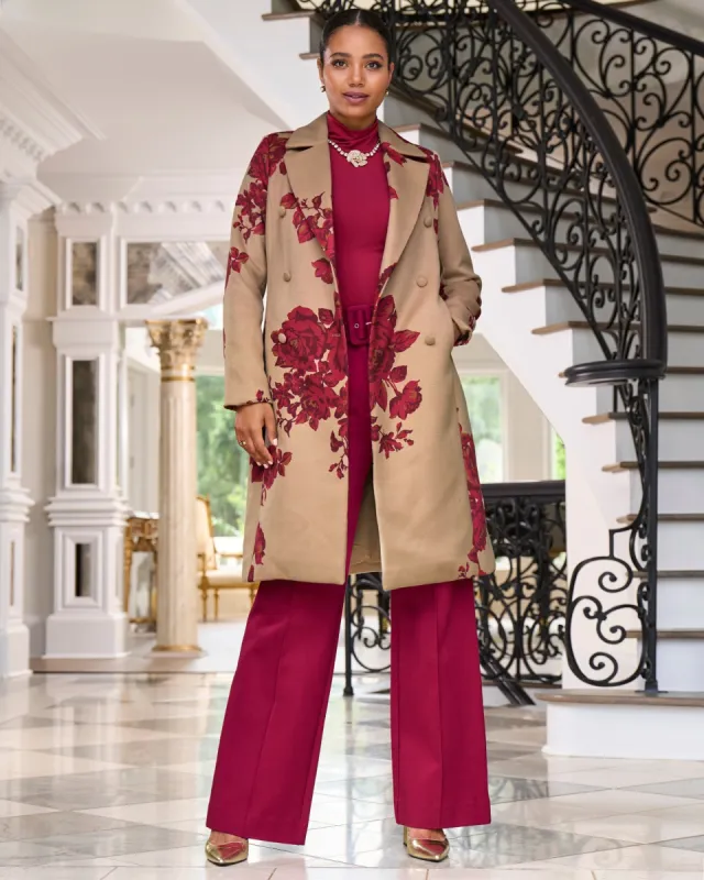 Malibu Belted Ponte High Waist Wide Leg Trouser Pant Rumba Red sold by Boston Proper