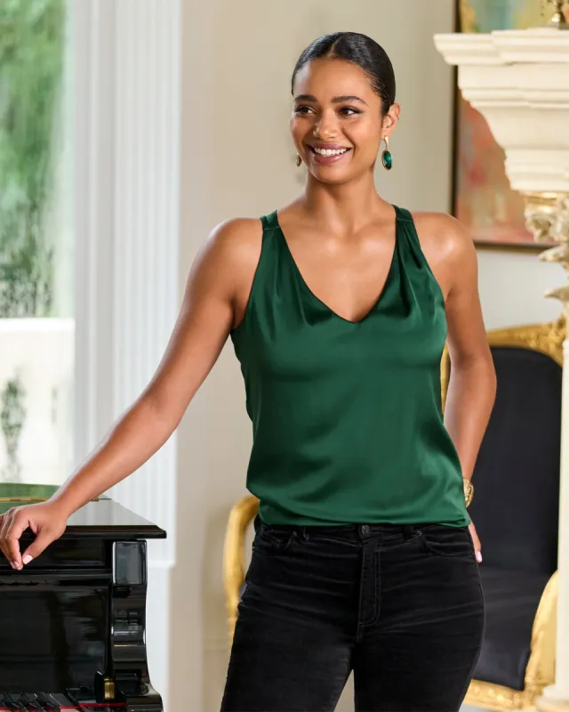 Nikki V-Neck Charmeuse Blouse Deep Emerald sold by Boston Proper