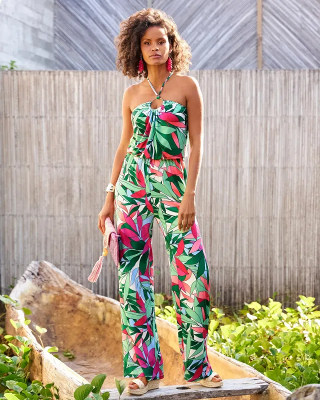 Palm Print Ring Detail Knit Blouson Jumpsuit Multi sold by Boston Proper