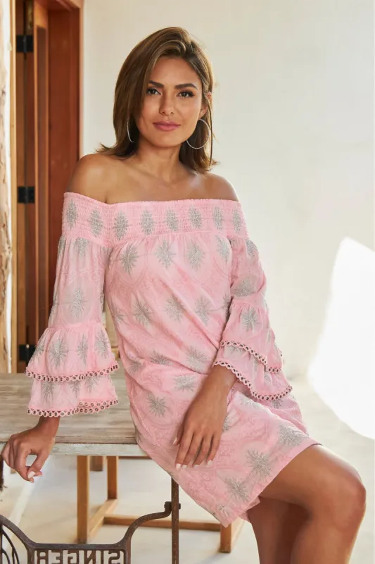 Metallic Detail Off-The-Shoulder Dress Almond Blossom sold by Boston Proper