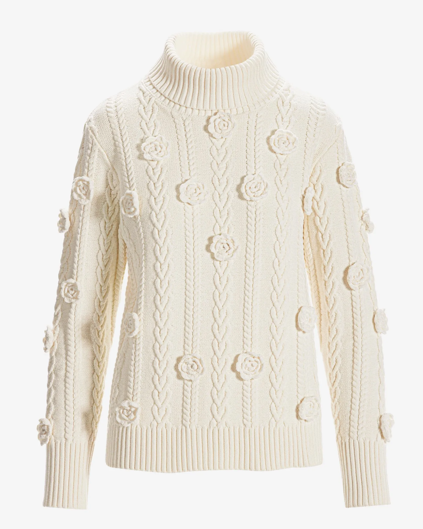 Chenille Rosette Cable Turtleneck Sweater Off White sold by Boston Proper product image thumbnail 2