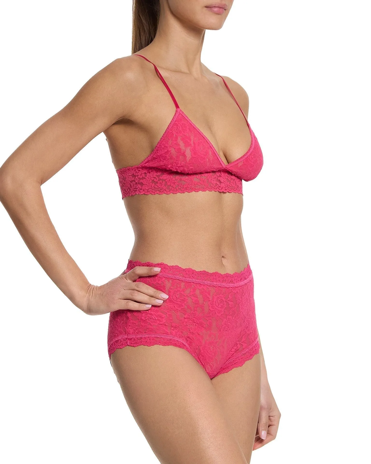 Signature Lace Padded Triangle Bralette Sweet Tart Pink sold by Boston Proper product image thumbnail 5