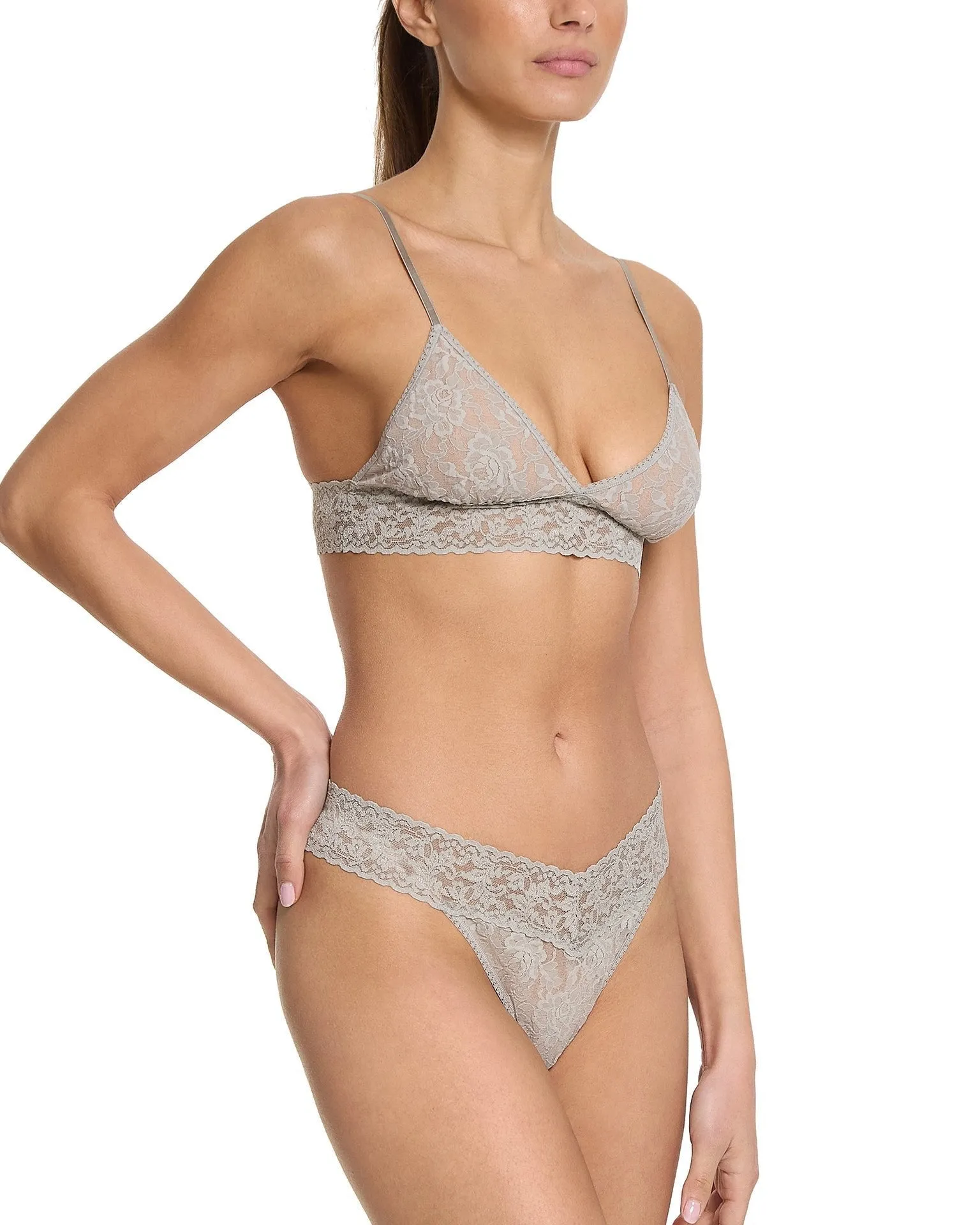Signature Lace Original Rise Thong Sleep In Grey sold by Boston Proper product image thumbnail 2