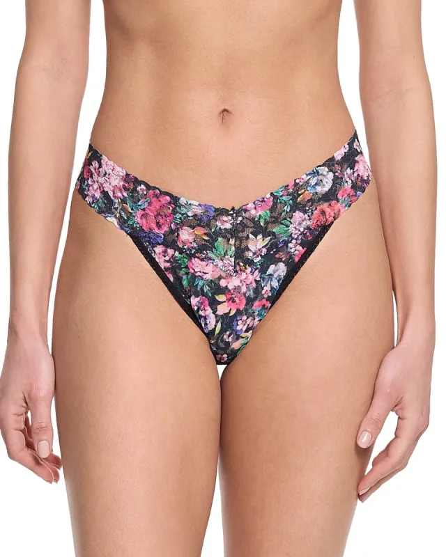 Printed Signature Lace Original Rise Thong Dark Peonies sold by Boston Proper