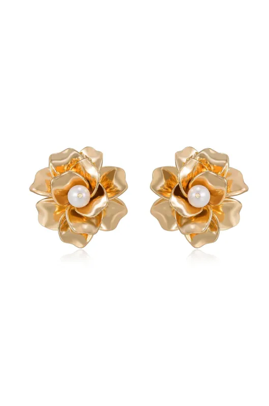 Golden Petals and Pearl Stud Earrings sold by Boston Proper