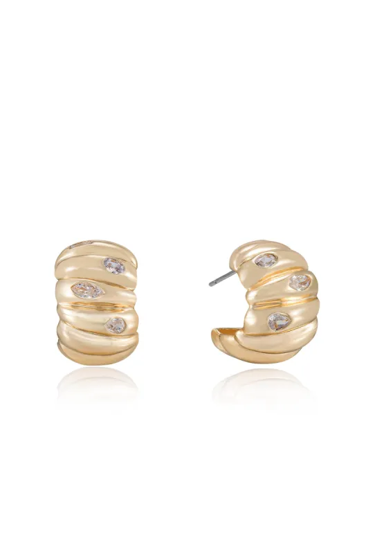 Bezel Crystal Crescent Huggie Hoops sold by Boston Proper