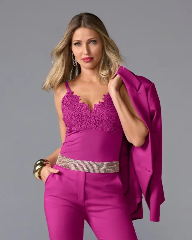 Lace Trim Cami Knit Top Festival Fuchsia made by Boston Proper