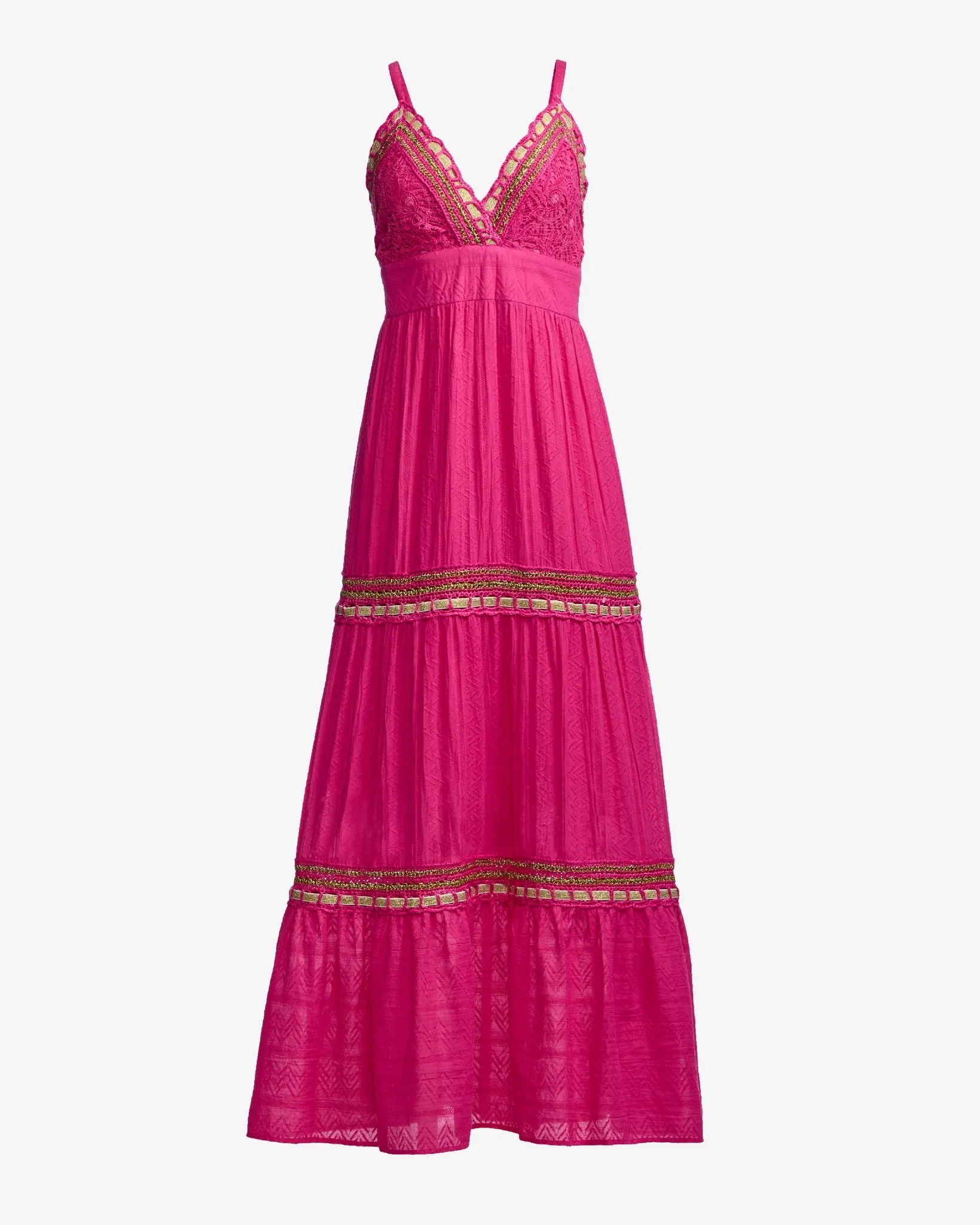 Novelty Lace Inset Metallic Trim Maxi Dress Hot Pink sold by Boston Proper product image thumbnail 2