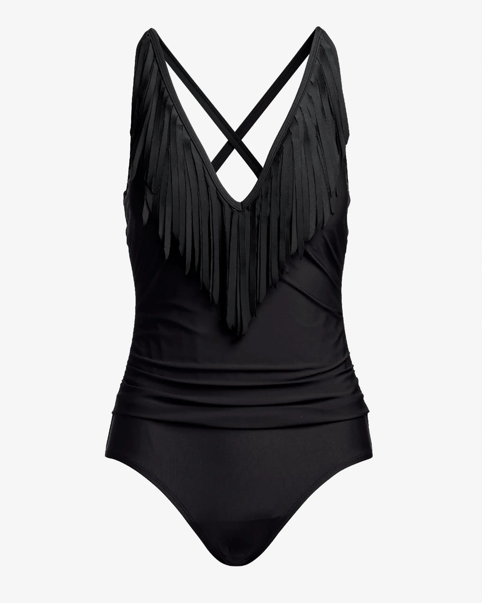 Fringe Halter V Neck One Piece Black sold by Boston Proper product image thumbnail 2