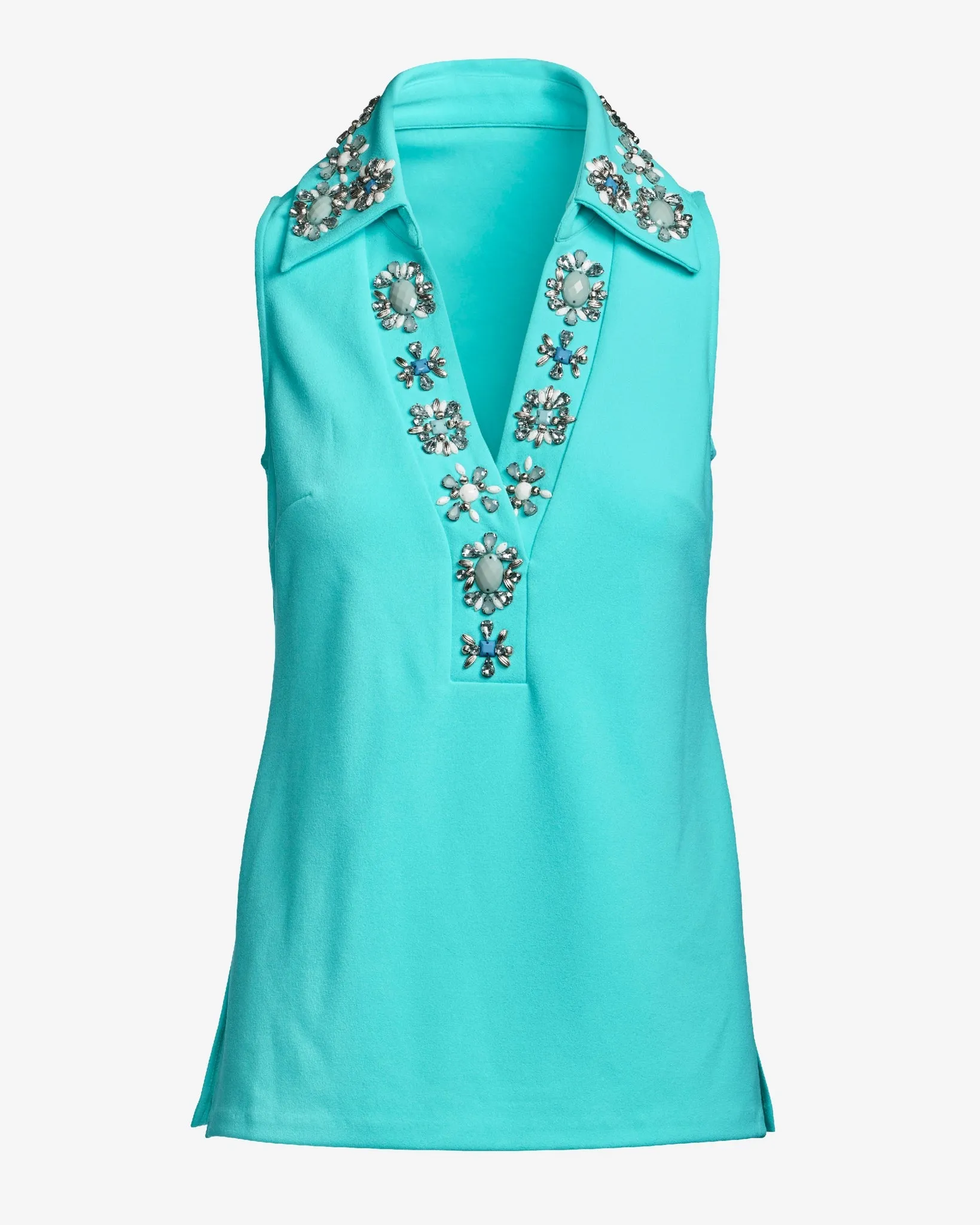 Collared Embellished Knit Top Aqua Splash sold by Boston Proper product image thumbnail 2