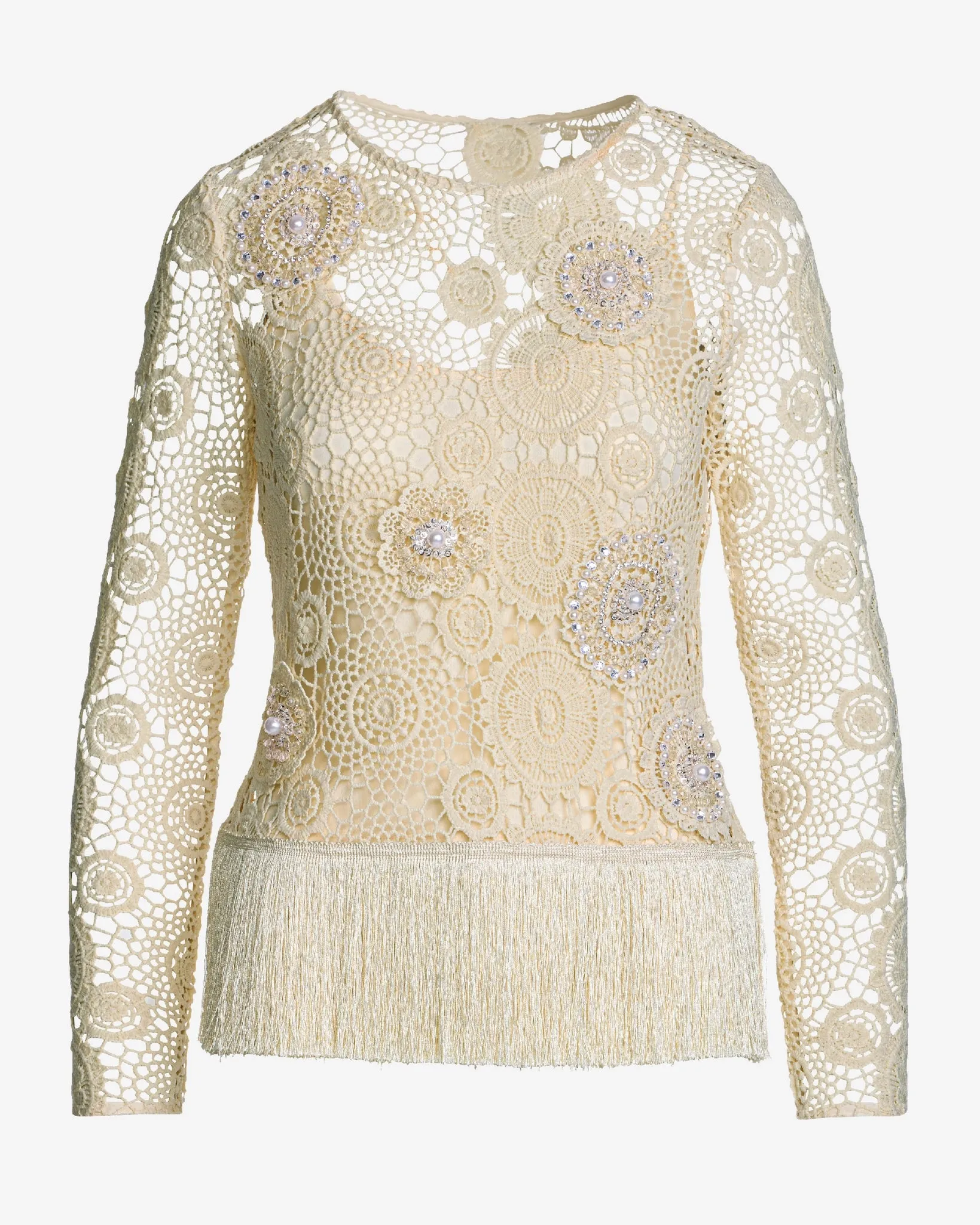 Embellished Crochet Fringe Pullover Natural sold by Boston Proper product image thumbnail 2