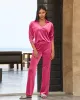 Chic Velour Collared V Neck Wide Leg Pant Set Pink sold by Boston Proper