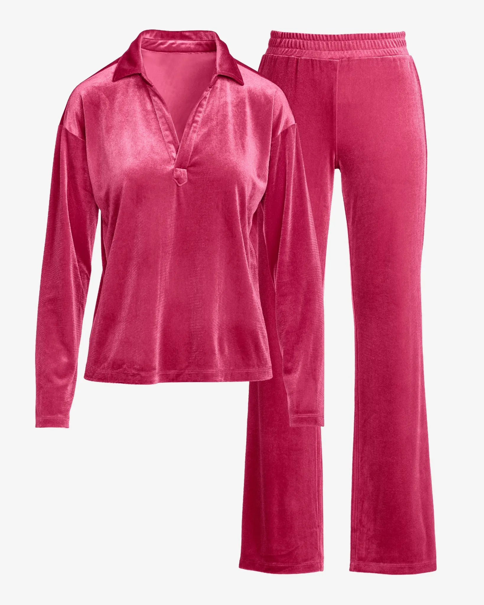 Chic Velour Collared V Neck Wide Leg Pant Set Pink sold by Boston Proper product image thumbnail 2