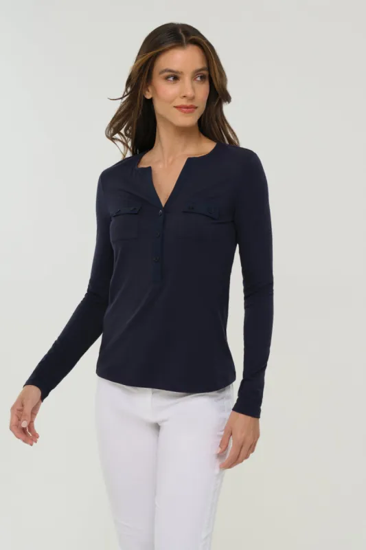 Calista Roll up Henley Top sold by Boston Proper