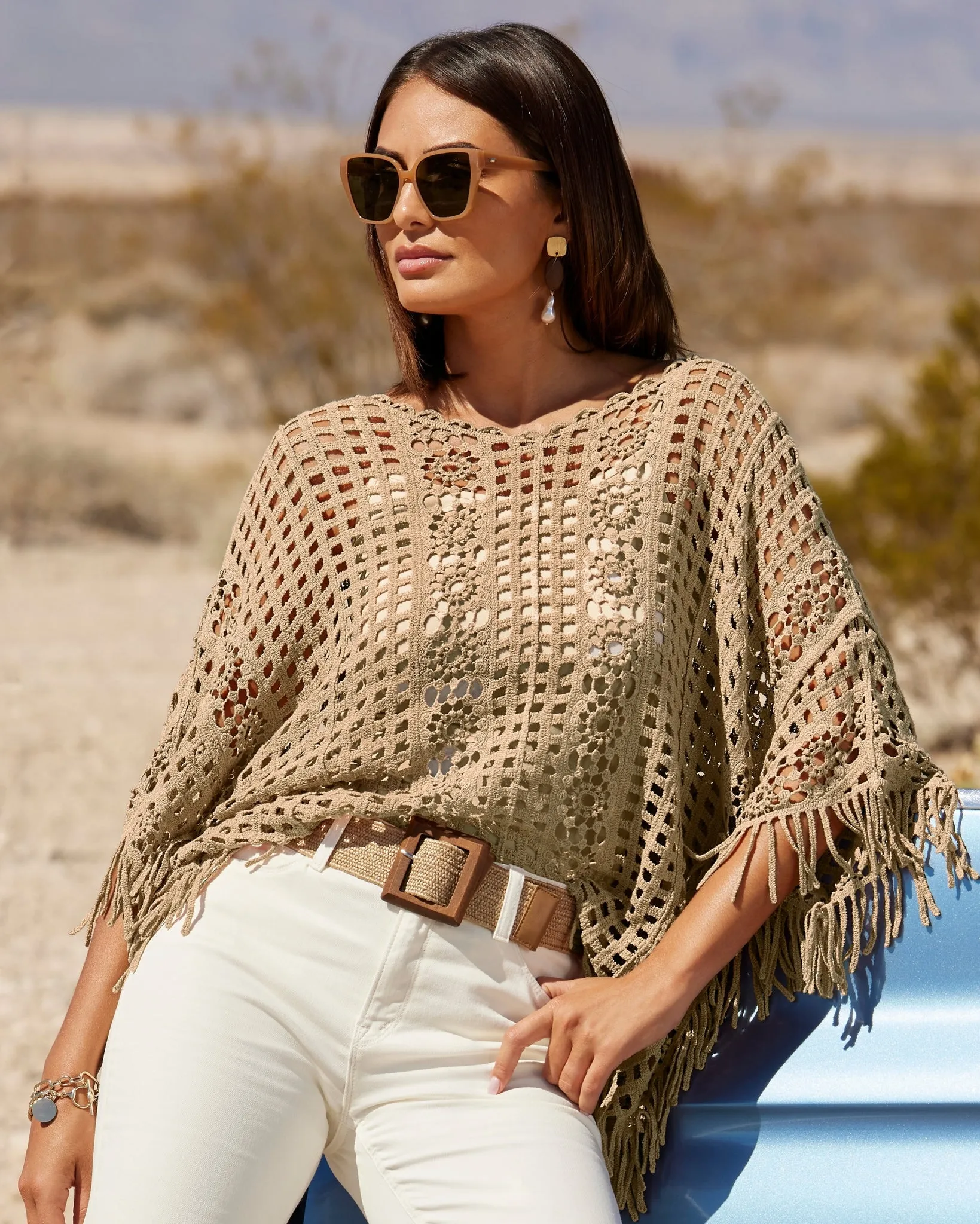 Effortless Crochet Pullover Poncho Sesame sold by Boston Proper