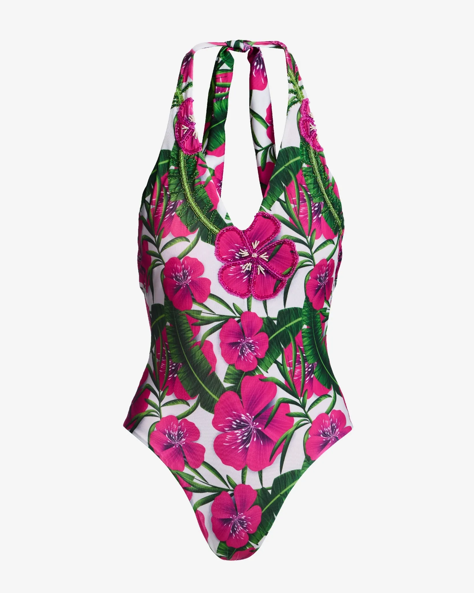 Embellished Tropical Printed Halter One Piece White Multi sold by Boston Proper product image thumbnail 2