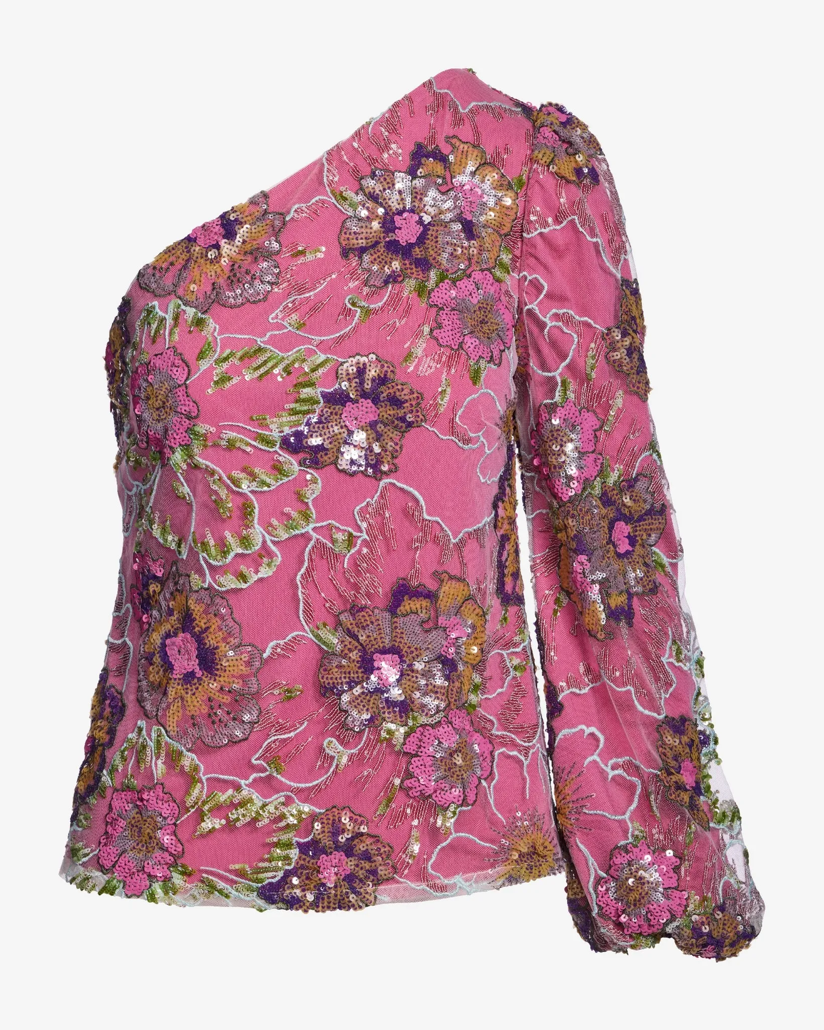 Sequin Floral Mesh One Shoulder Top Multi sold by Boston Proper product image thumbnail 2