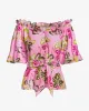 Print Linen Puff Sleeve Tie Waist Peplum Blouse Painted Poppies sold by Boston Proper