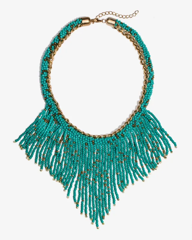 Chain and Beaded Fringe Necklace Turquoise/Gold sold by Boston Proper