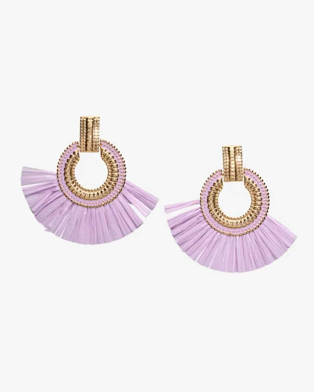 Gold and Raffia Fringe Earring Purple sold by Boston Proper
