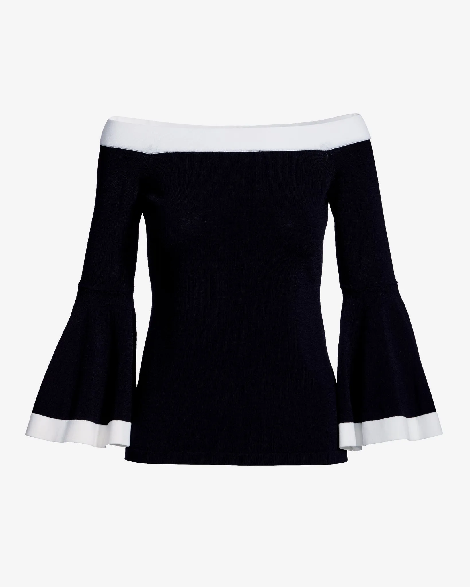 Colorblock Flare Sleeve Sweater Black/White sold by Boston Proper product image thumbnail 2