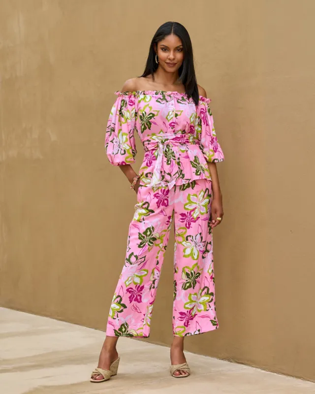 Malibu Linen Cropped Print Pant Painted Poppies sold by Boston Proper