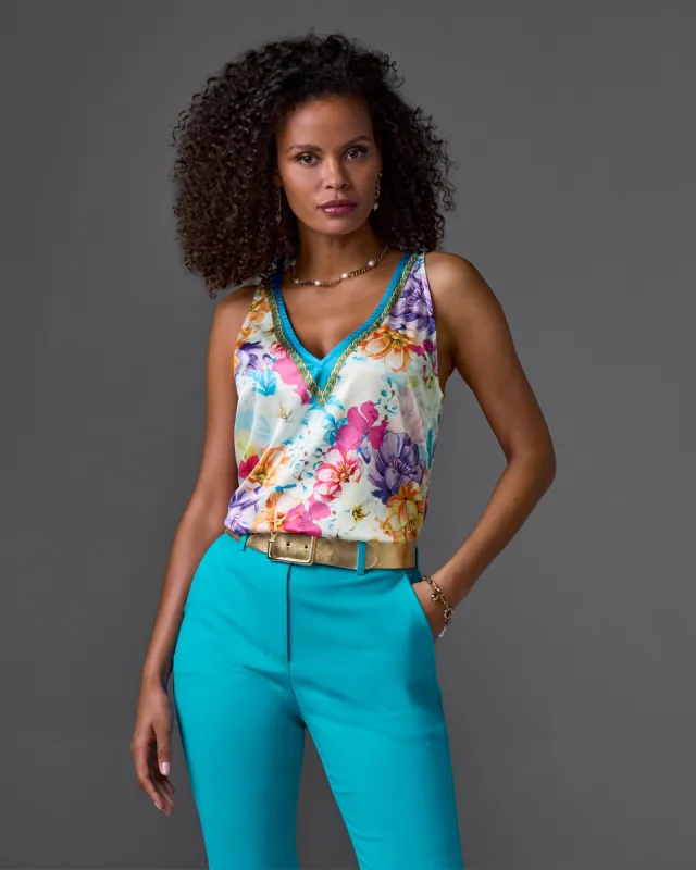 Print Chain Detail V Neck Charmeuse Blouse Iris Garden Placement sold by Boston Proper