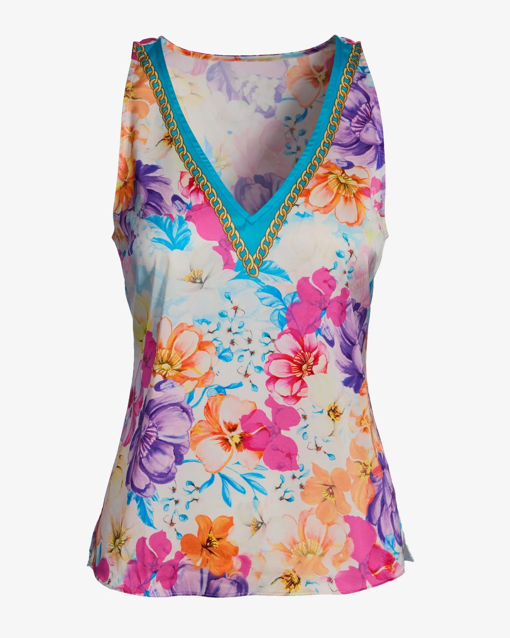 Print Chain Detail V Neck Charmeuse Blouse Iris Garden Placement sold by Boston Proper product image thumbnail 2