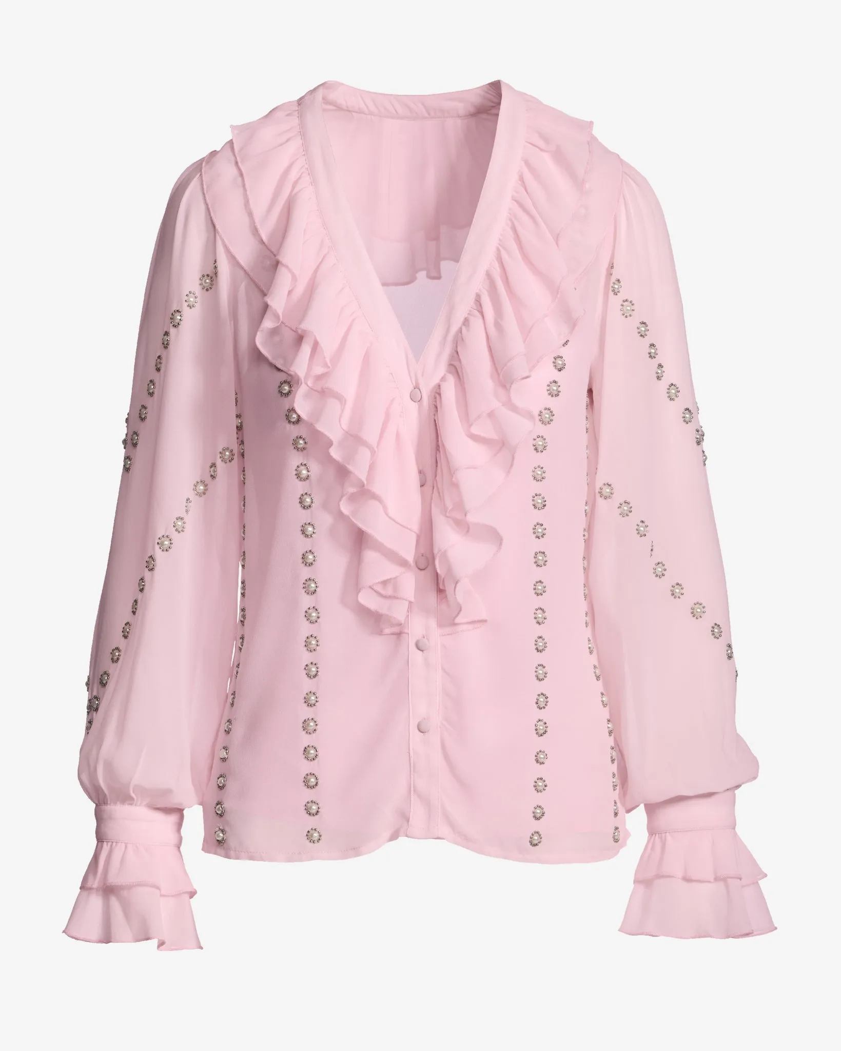 Parisian Pearl Embellished Ruffle Blouse Pink Quartz sold by Boston Proper product image thumbnail 2