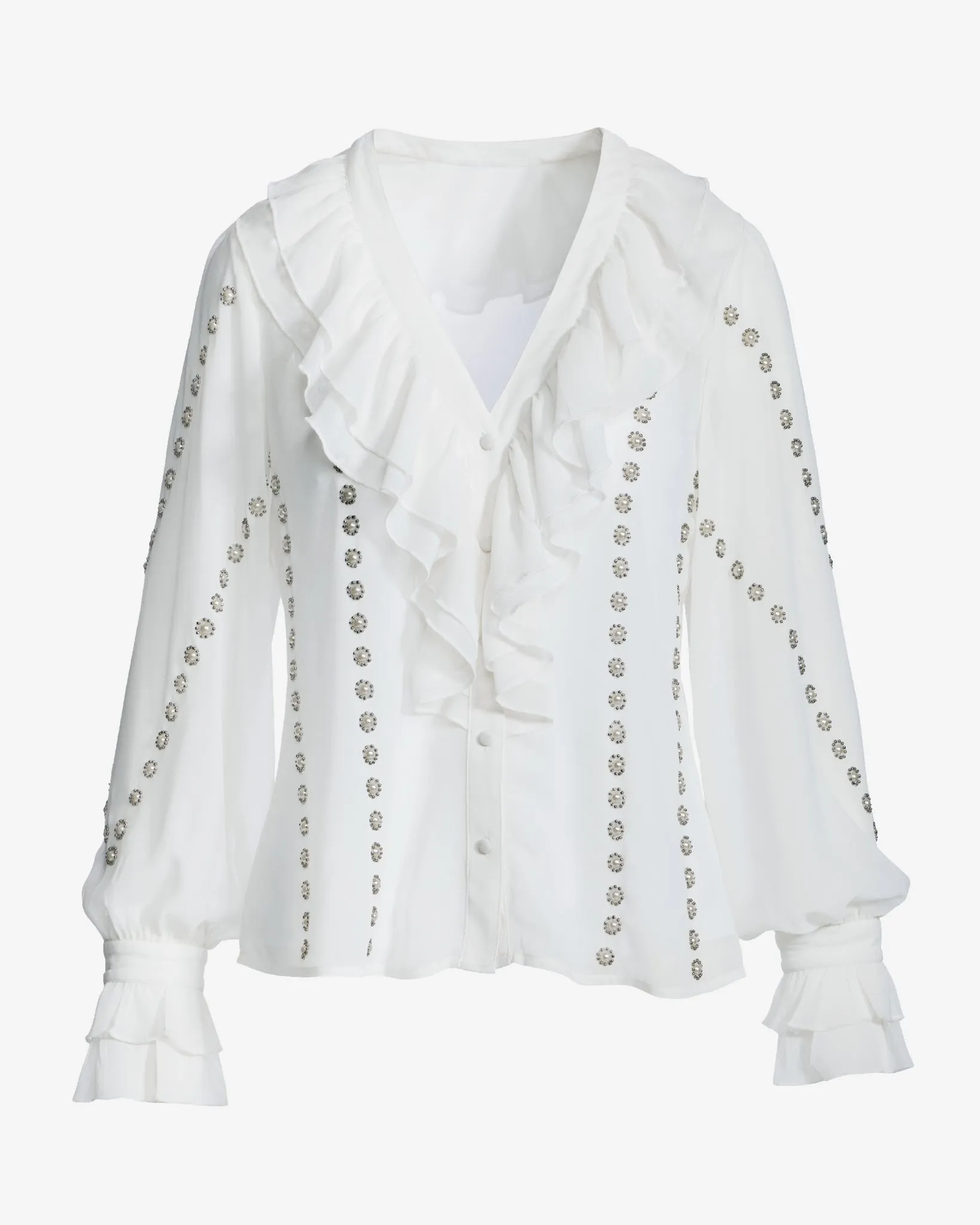 Parisian Pearl Embellished Ruffle Blouse White sold by Boston Proper product image thumbnail 2