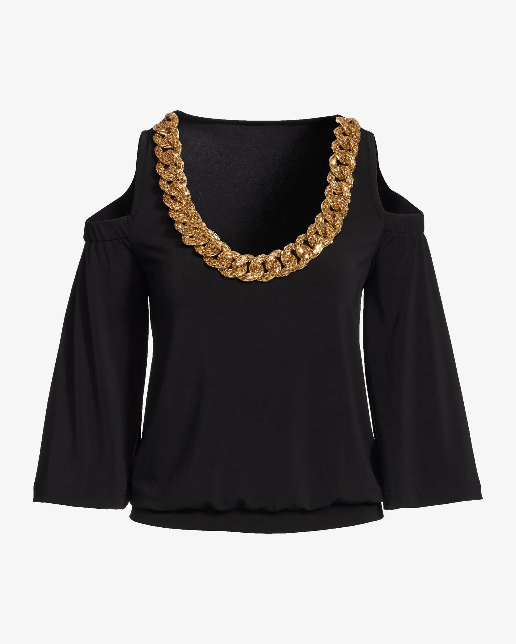 So Chic Cold Shoulder Heat Seal Chain Blouson Black sold by Boston Proper product image thumbnail 2