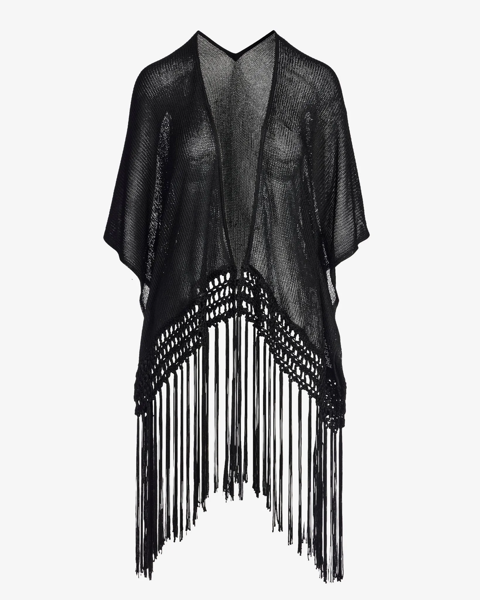 Macramé Fringe Poncho Black sold by Boston Proper product image thumbnail 2