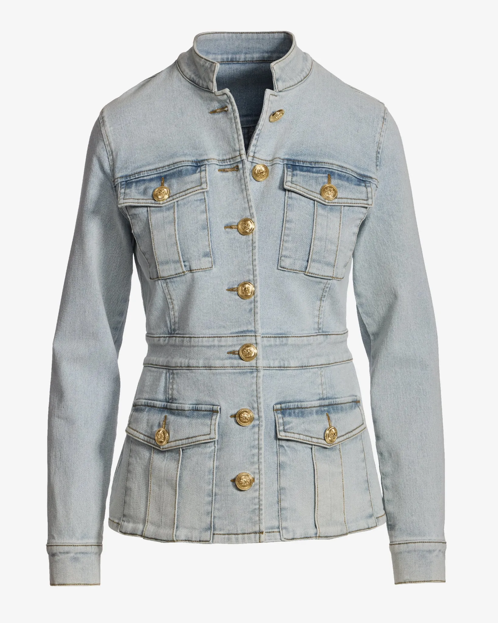 Crest Button Stretch Denim Luxe Utility Jacket Light Wash sold by Boston Proper product image thumbnail 2