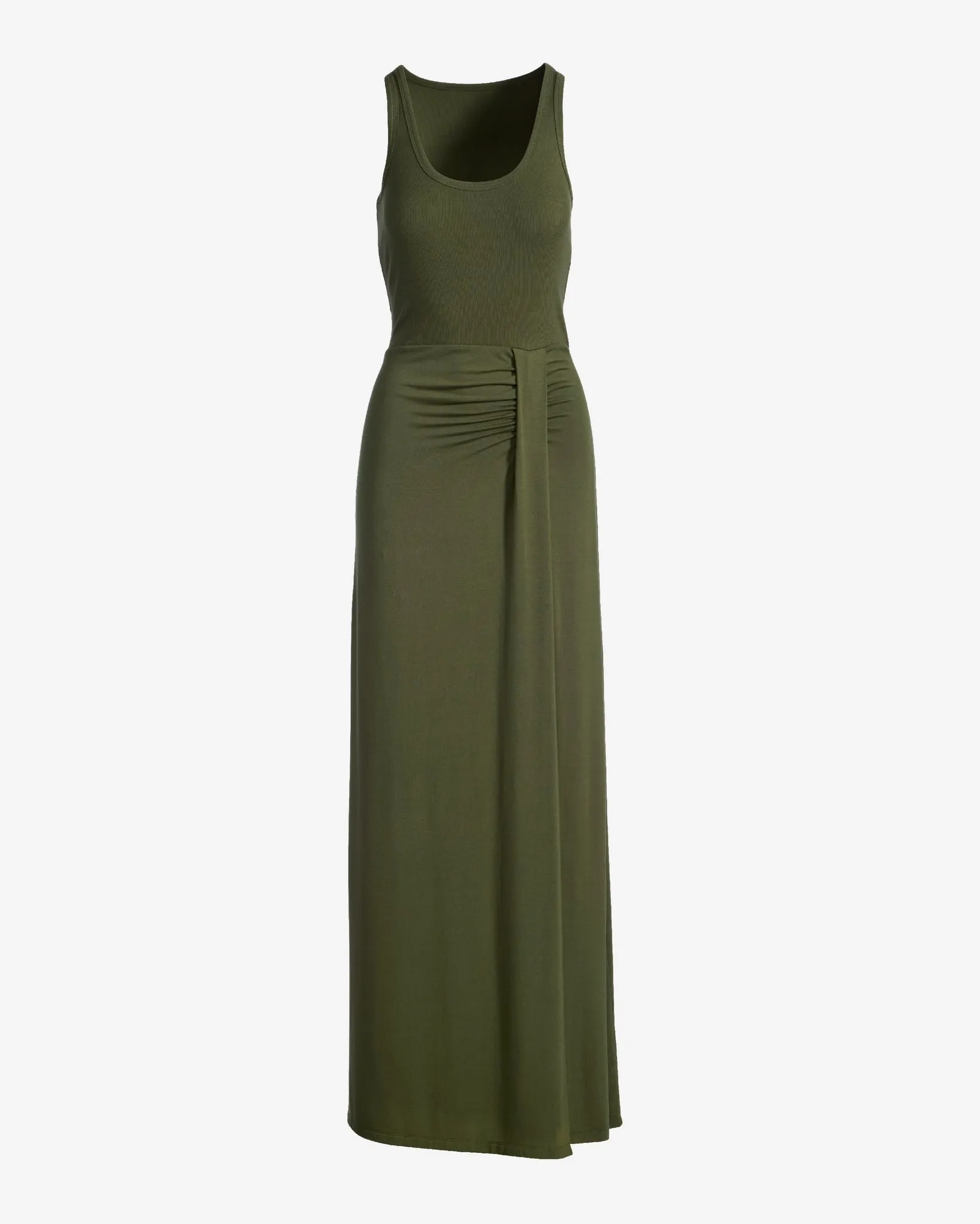 Rib Knit Mixed Media Scoop Neck Slit Maxi Dress Olive Night sold by Boston Proper product image thumbnail 2