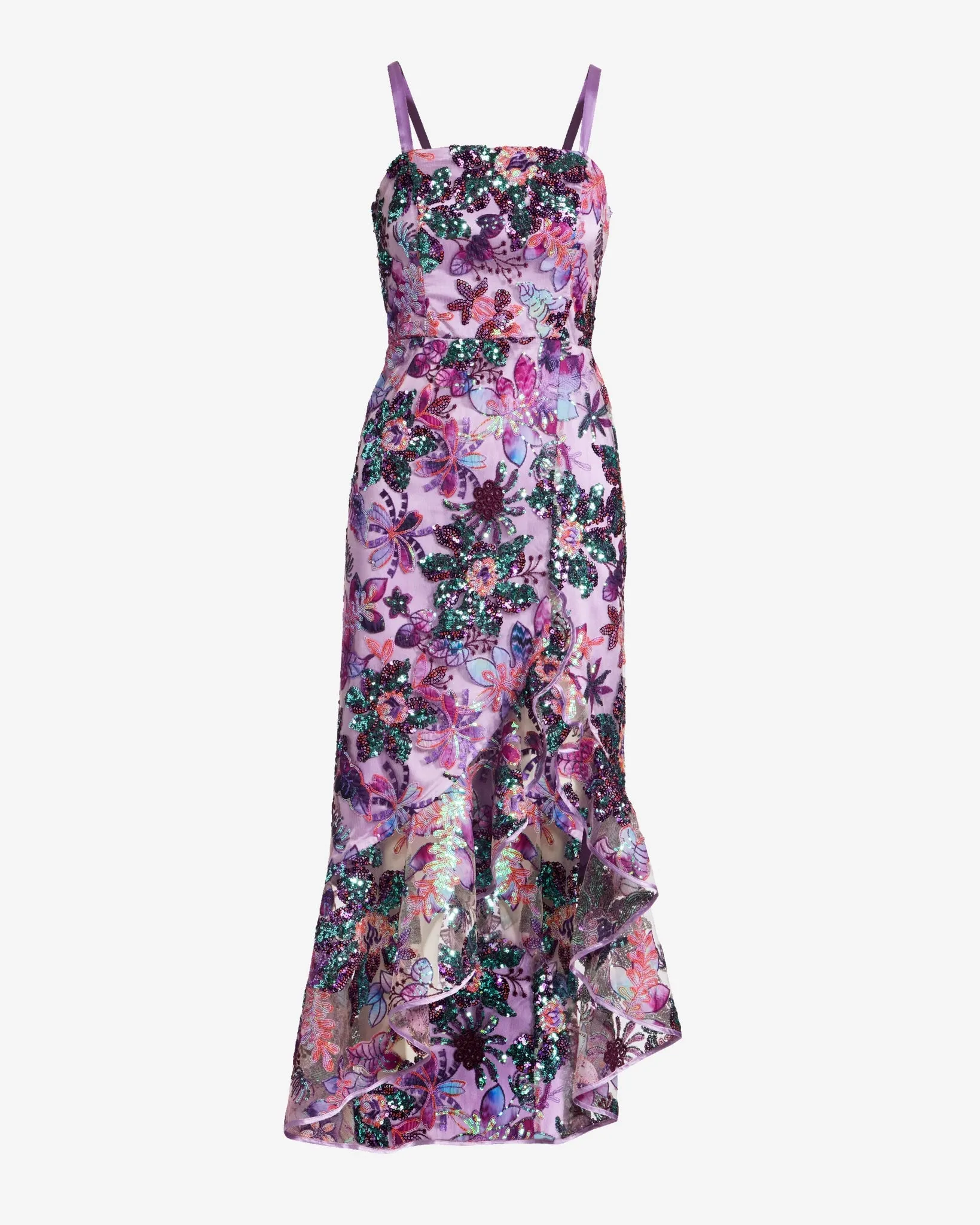 Embroidered Sequin Mesh Ruffle Slit Midi Dress Purple Multi sold by Boston Proper product image thumbnail 2