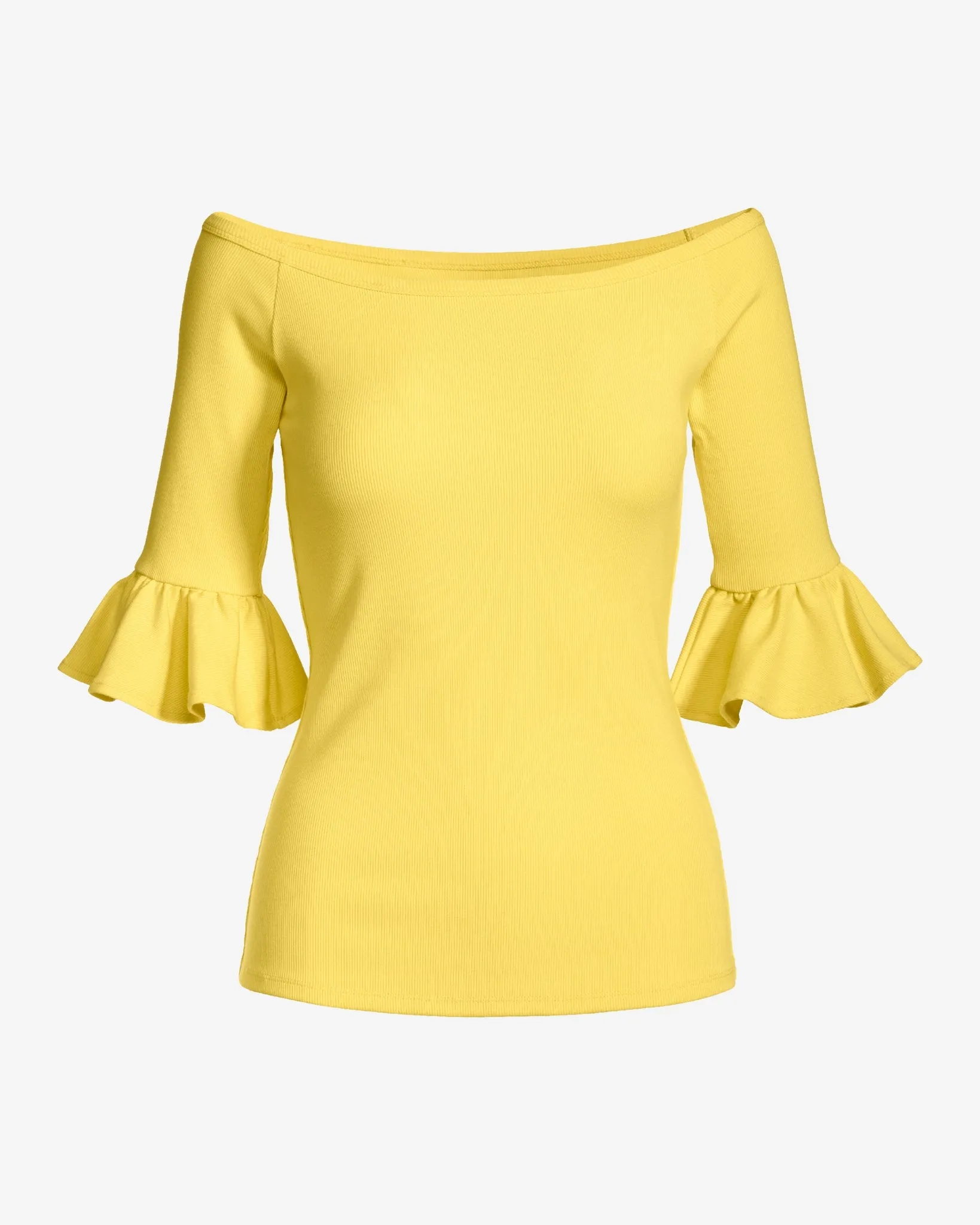 So Essential Rib Boatneck Flare Sleeve Top Lemon Drop sold by Boston Proper product image thumbnail 2