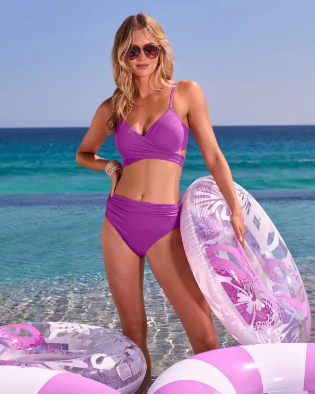 Swim Sense Underwire Wrap Bikini Top Purple Cactus Flower sold by Boston Proper