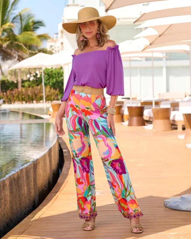 Malibu Print Wide Leg Pant Aloha Florals sold by Boston Proper