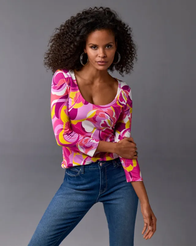So Effortless Print Scoop Neck Knit Top Sunset Abstract sold by Boston Proper