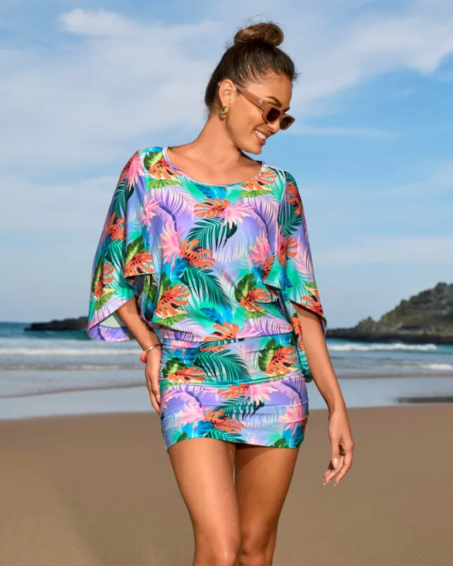 Swim Sense Print Coverup Tunic Blue Multi made by Carmen Marc Valvo