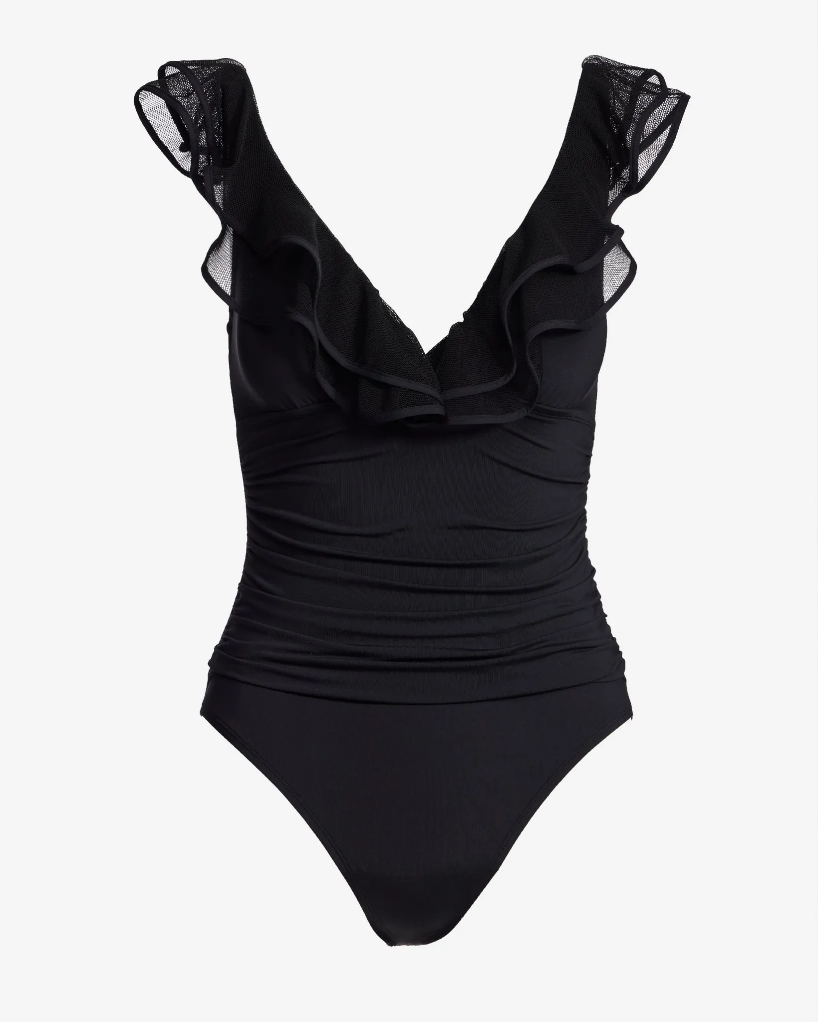 Ruffle Ruched V Neck One Piece Black sold by Boston Proper product image thumbnail 2