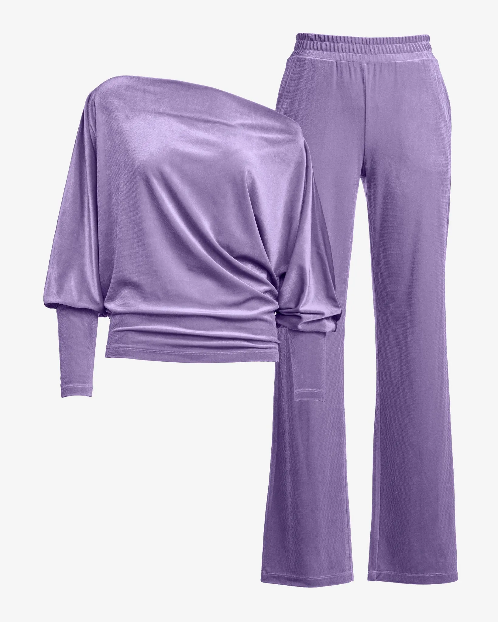 Chic Velour Slouchy and Wide Leg Lounge Set Lavender sold by Boston Proper product image thumbnail 2