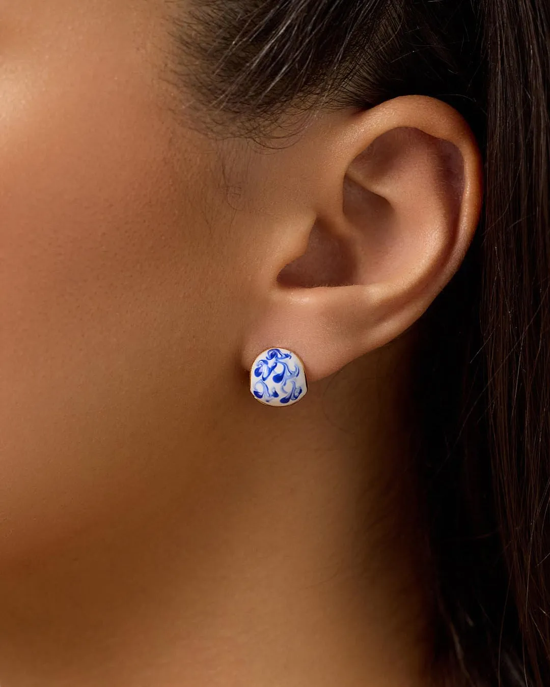 Statement Earrings - Mini Abby Marble Blue sold by Boston Proper product image thumbnail 2