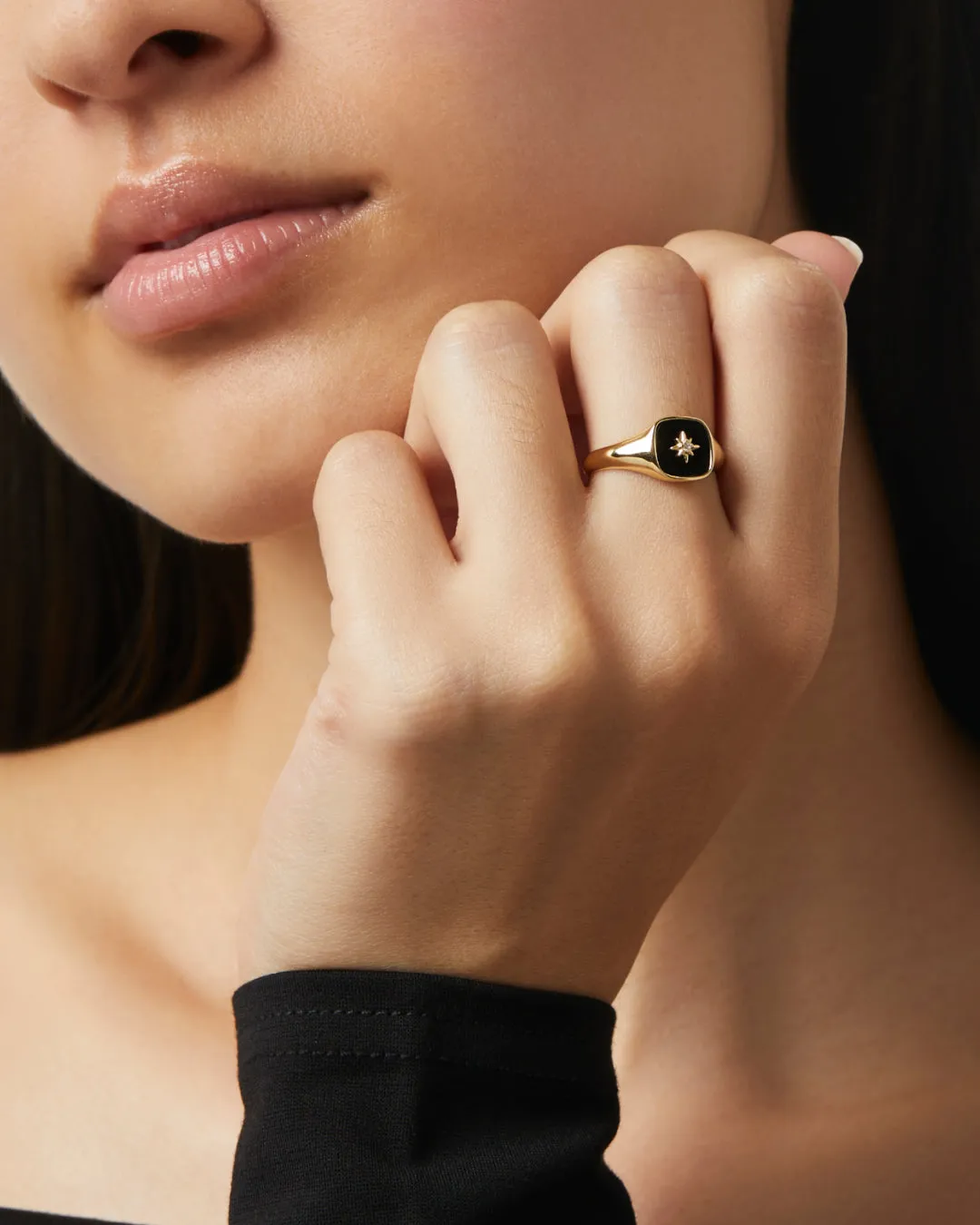 Gold Signet Ring - Amara Black sold by Boston Proper product image thumbnail 2