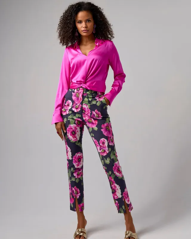 Newport Modern Slim Straight Leg Slit Front Print Trouser Pant Proper Poppies sold by Boston Proper