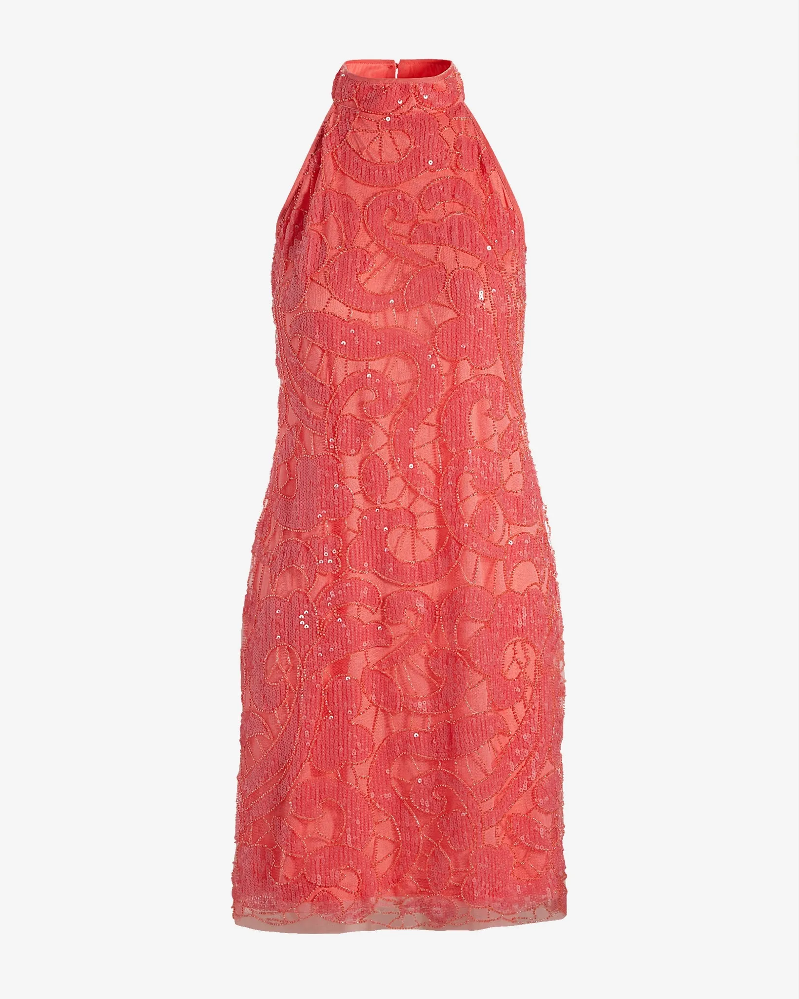 Sequin & Bead Embellished Mock Neck Swing Dress Bright Coral sold by Boston Proper product image thumbnail 2