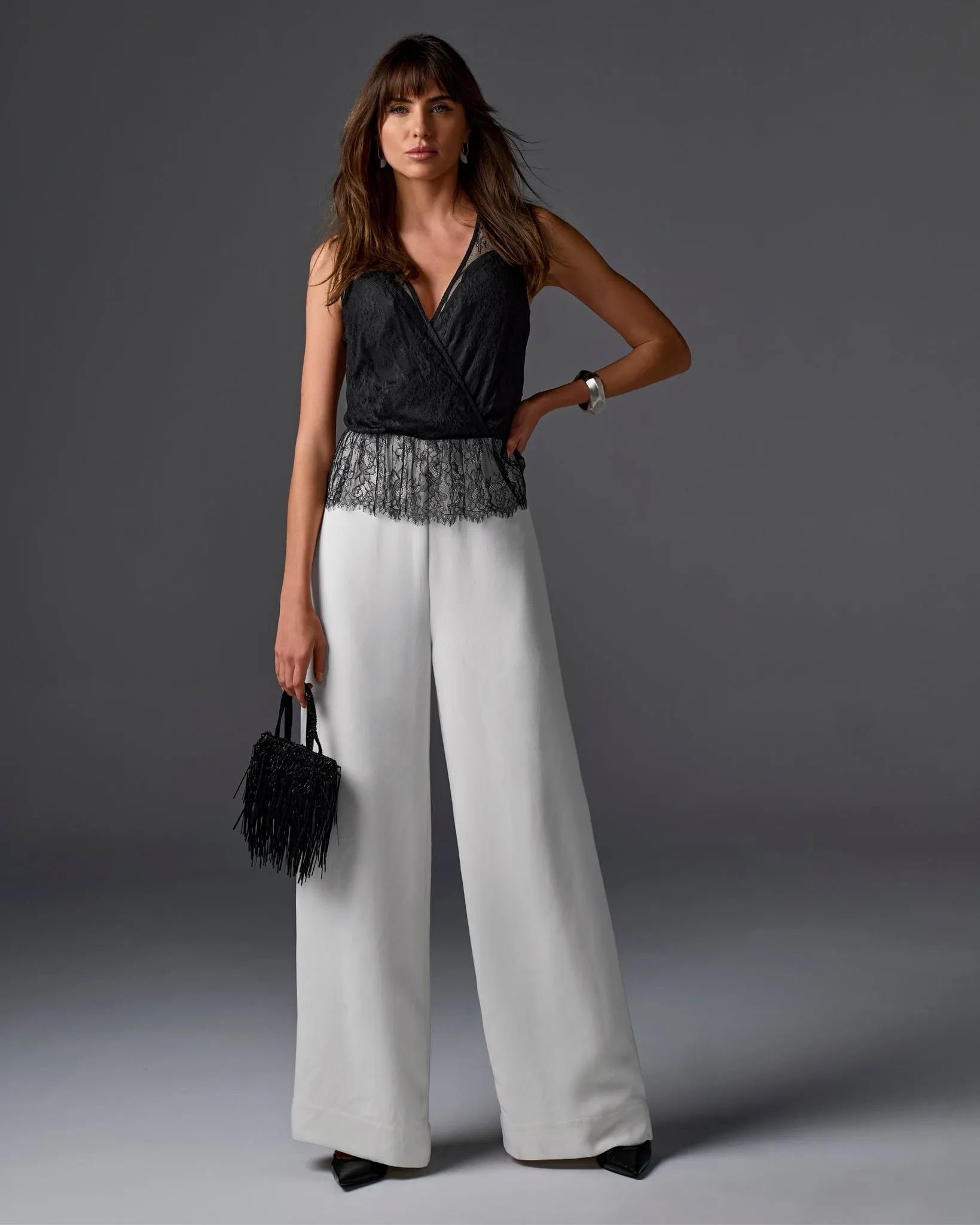 Peplum Lace Jumpsuit Black/White sold by Boston Proper