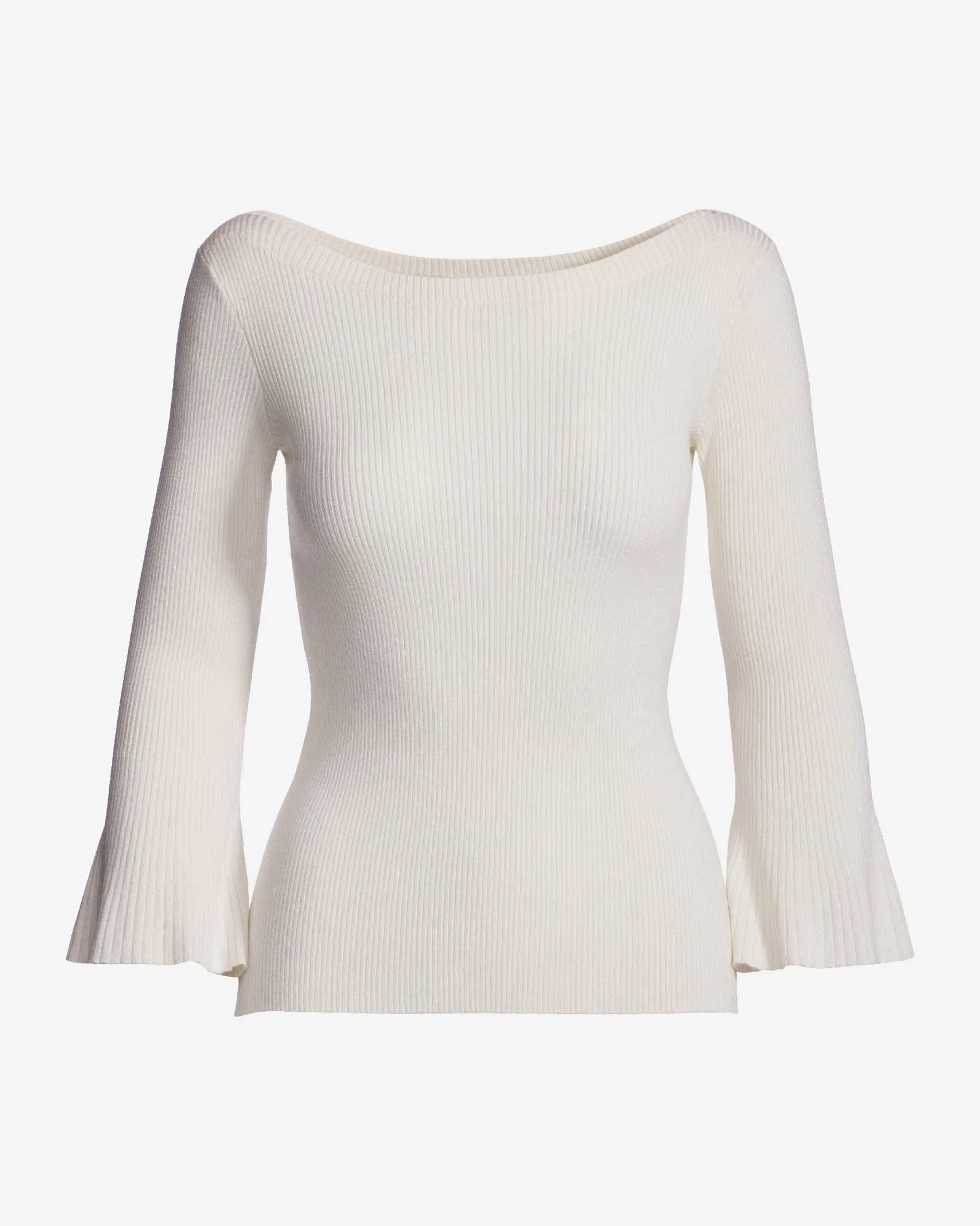 Ribbed Boatneck Flare Sleeve Sweater Off White sold by Boston Proper product image thumbnail 2