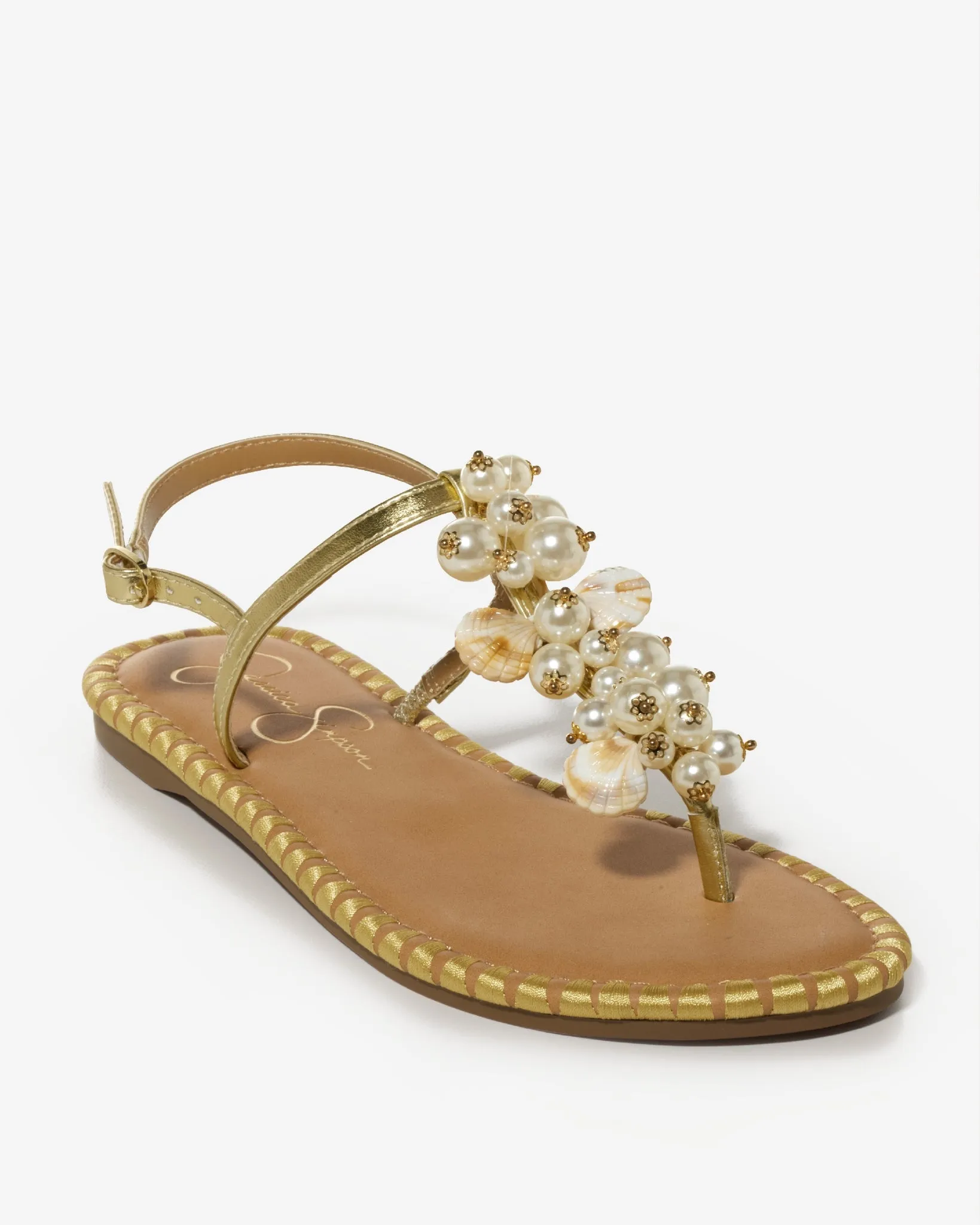Shell and Pearl Embellished Sandal Gold Multi sold by Boston Proper